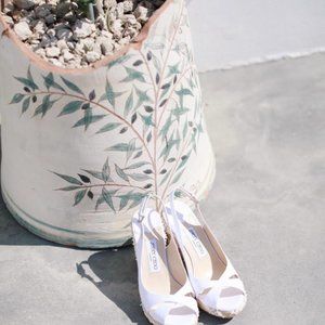 JIMMY CHOO Amely Canvas White Platform Wedges